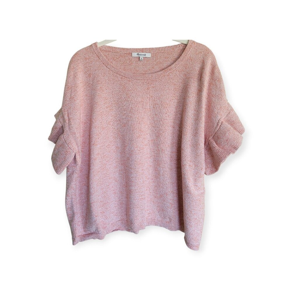 Madewell Peachy Pink Flutter Sleeve Sweater Tee Soft Easy Boxy Medium Womens - Picture 3 of 13